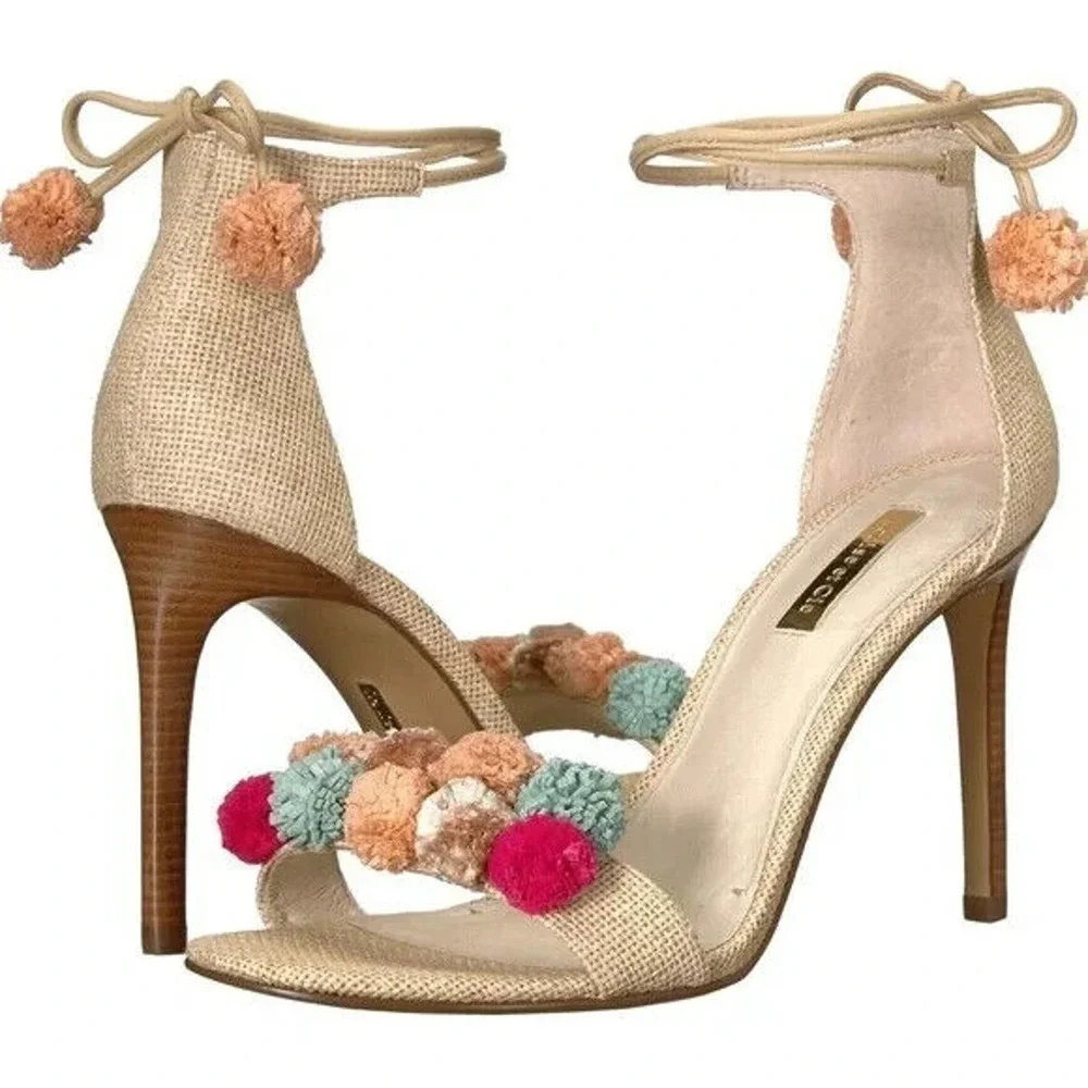 Louise et Cie Kizzy Colorful Pom Pom Heels 10 - Picture 1 of 10
